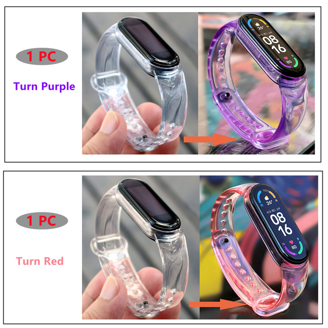 Color Change Strap For Xiaomi Mi band 5 6 Replacement Smart watchband Bracelet for Mi band 6 5 Strap Wristbands Pulseira