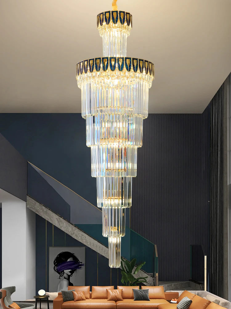 

2023 New Design Modern Luxury Large Gold Chandelier Hotel Lobby Villa Hanging Crystal Led Chandelier Pendant Light