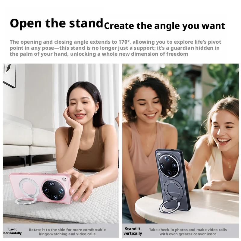 Matte Translucent Skin-Feel Case with 360° Holder Ring and Magnetic Anti-Slip, Anti-Stain Features