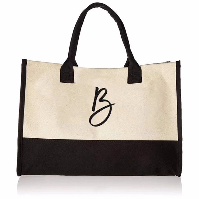 Canvas Tote Bag, Personalized Tote Bag, Initial Tote Bag, Large