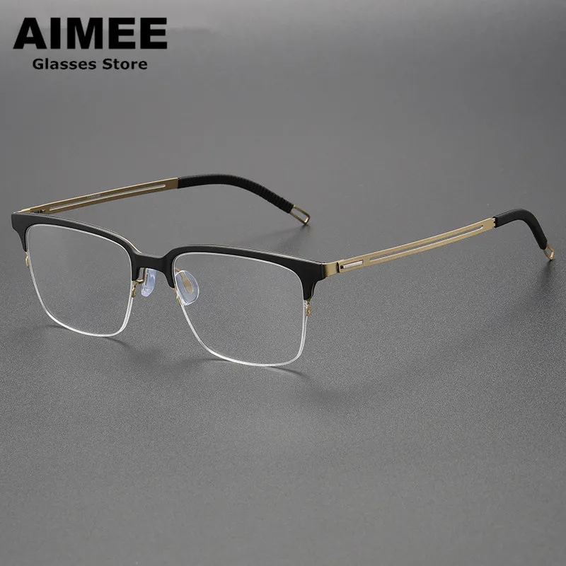 

Men Screwless Ultralight Titanium Acetate Glasses Frame Half Rim Square Fashion Prescription Eyeglasess Optical Blue Light Gafas