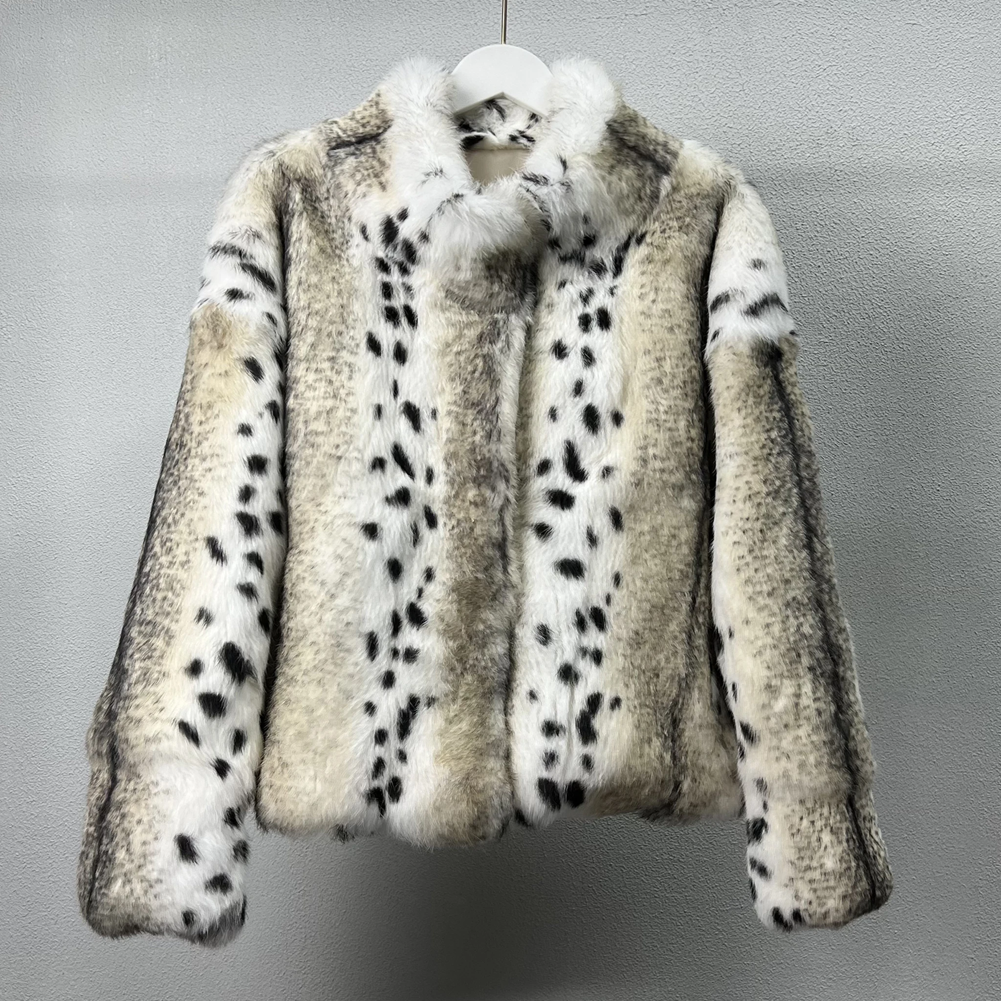 Women's Genuine Rabbit Fur Coat Stand Collar Luxury Winter Fur Outerwear