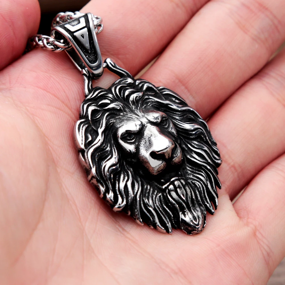 Vintage Unique Stainless Steel Lion Pendant For Men Punk Hip