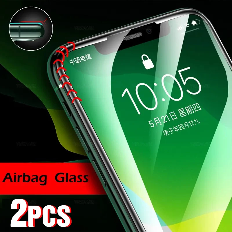 2 Stück 3d Airbag Stoßstange Kante voll 9h gehärtetes Glas für iPhone 15 14  13 12 Mini 11 Pro xr x xs max 7 8 plus se Displays chutz folie - AliExpress