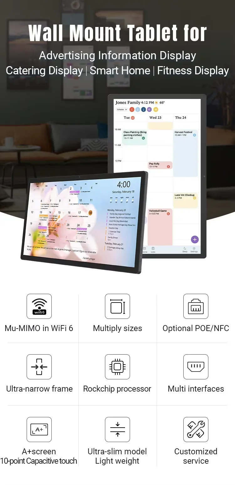 Ultra-slim 21.5 inch Android 14 POE Tablet Wall Mounted Panel RK3576S 8-core CPU