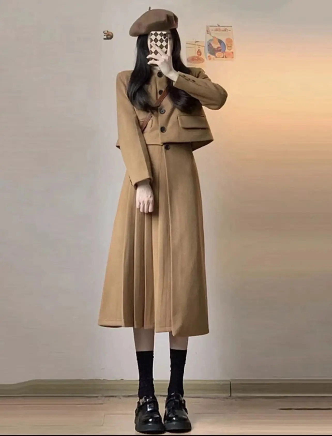 

UNXX Early Autumn French Elegant Aristocrat Chic Beautiful Wool Short Blazer Jacket Midi Skirt 2 Piece Set Women Office Lady Top