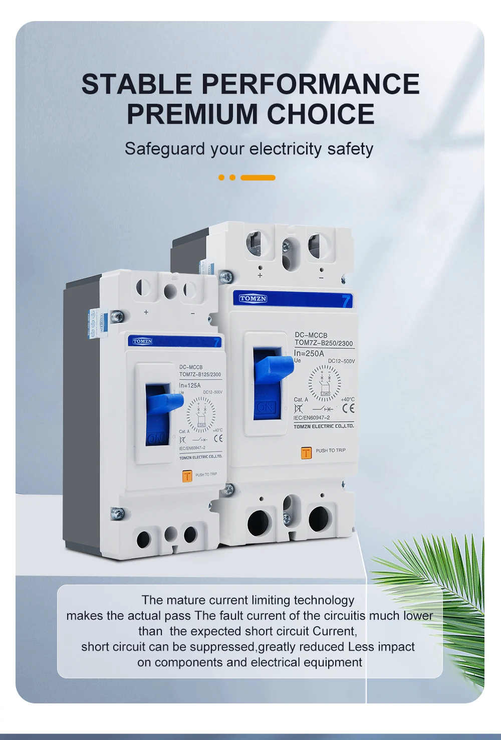 Description Picture 4 of item2P DC B curve 500V DC Solar Molded Case Circuit Breaker MCCB Overload Protection Switch Protector for Solar Photovoltaic PV
