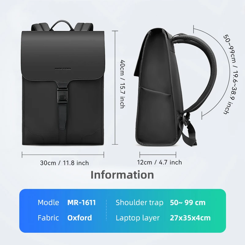 Mark Ryden Business Black Leather Backpack student book bag 15.6 Inch Fashion Backpack to men 6