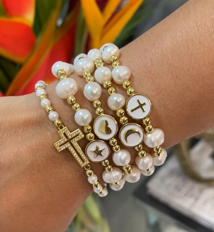 5pcs Fashion Trend Ladies Jewelry Freshwater Pearl Gold Beads Bracelet