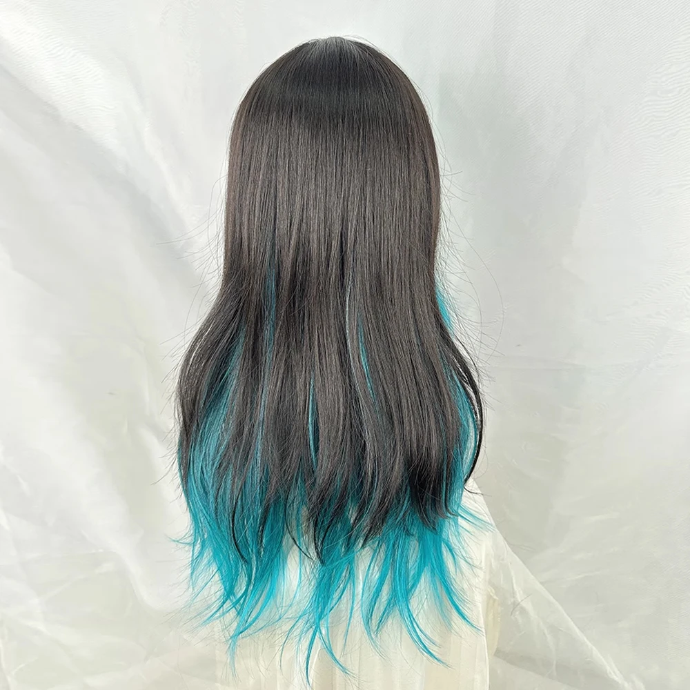 VICWIG-Peruca de Cabelo Sintético Ondulado Longo com Franja para Mulher, Ombre, Preto, Azul, Blend, Lolita Cosplay, Fofo, Festa Diária