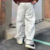 Loosen Wide Leg White Pants Men Hand-painted Spliced Denim Bottoms Man's Fall New Baggy Jeans 5