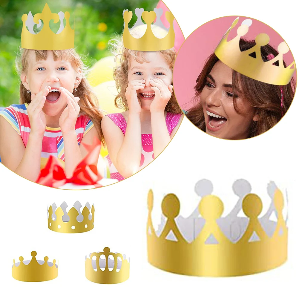 

4Styles 20Pcs King Crown Party Hats Gold Paper Crowns For Coronation Celebration DIY Happy Birthday Party Hats