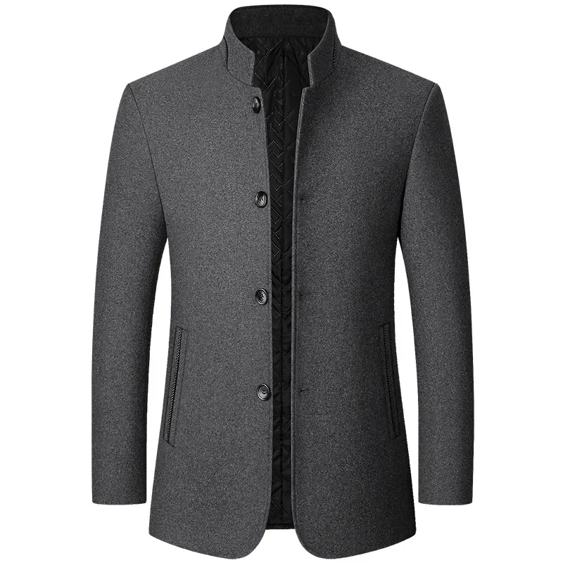 Men Suit Jacket Winter Cashmere Blazers Woolen Blends Stand-up Collar