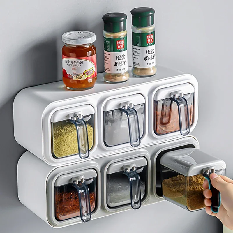 

Kitchen Seasoning Box Wall Mounted Organizer Boxes Condiment Door Storage and Organization Jars for Spices Home Gadgets & Garden