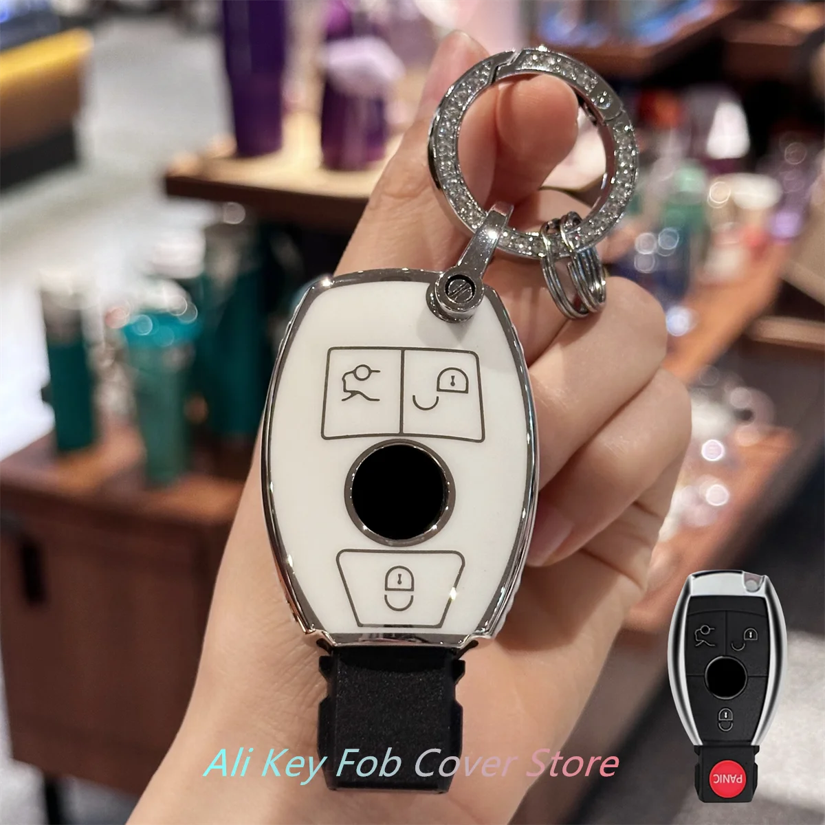 Elegant Leather Key Fob Cover with Keychain - Girly and Cute Design