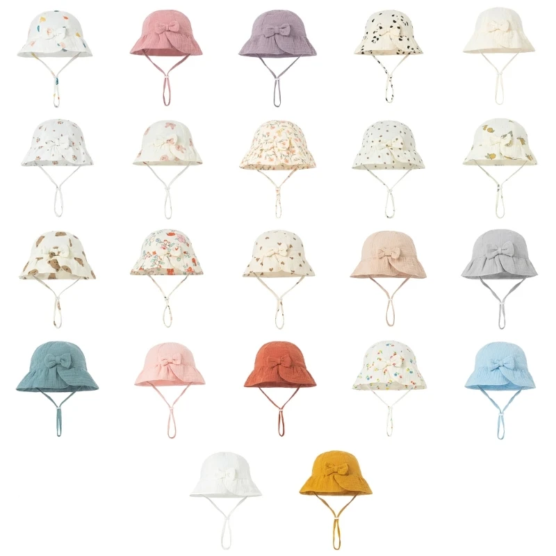 

77HD 2024 весенне-летняя детская шапка с бантом из мультфильма, кепки-ведра с широкими полями, удобная и дышащая шапка в стиле