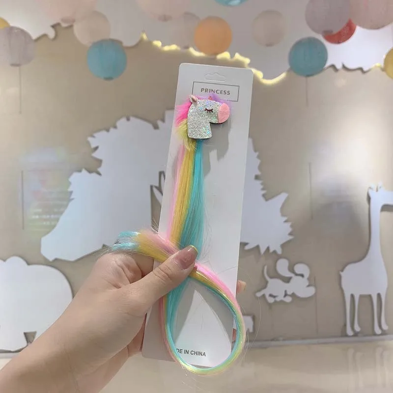 Einhorn Bunte Perücken Haarspange Kinder Geschenk Mädchen Einhorn Geburtstag Party Dekoration Gefälligkeiten Regenbogen Kopfbedeckung Zöpfe Zubehör – Detail 6