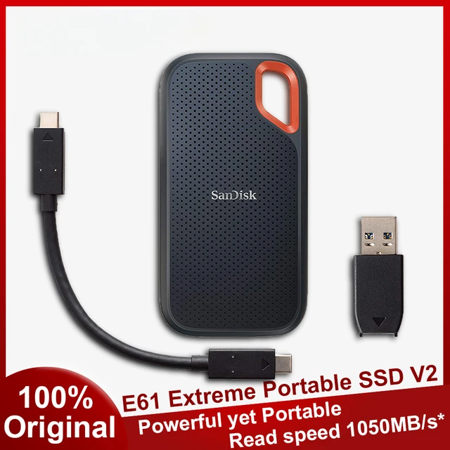 SanDisk Extreme-Disque Dur Externe SSD V2, Portable, USB 3.1, Type-C, 1 To,  2 To