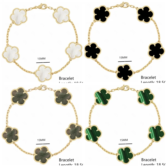 Mop Four Leaf Clover Charms Bracelet - Gold and Silver. Gold