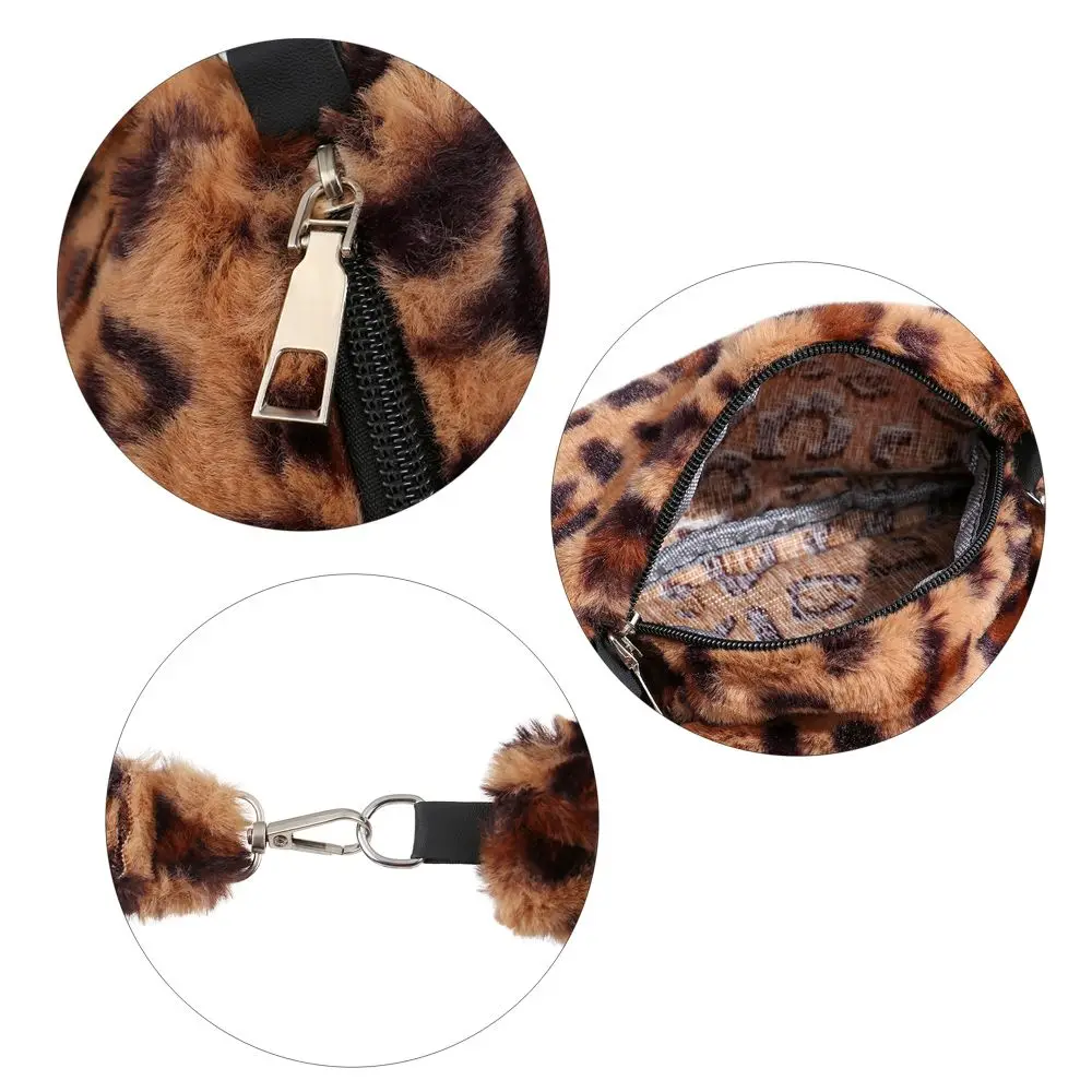 Women Crossbody Bag Leopard Plush Handbags Messenger Bags Shoulder Underarm