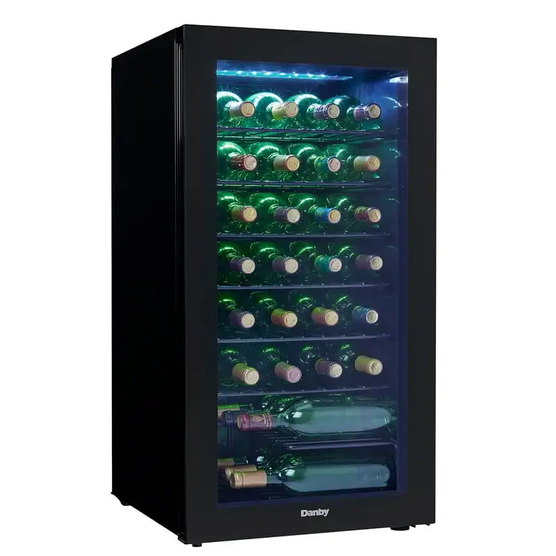 

36 Bottle Compact LED Lights Refrigerator Wine Cooler, Black Water bottle thermal Revomax Hot and cold water bottle Tumbler bott