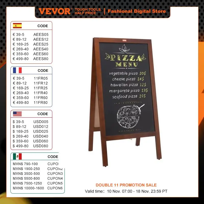 VEVOR 20"x40" A Frame Chalkboard Sign Double-Sided Magnetic Board Chalkboard Menu Board for Restaurants, Caf&eacute;s, Weddings
