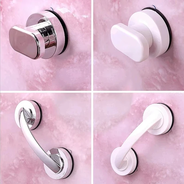 ราวจับกันลื่นไม่มีด้ามจับฝักบัวเจาะเสนอด้ามจับที่ปลอดภัยพร้อมถ้วยดูดเพื่อความปลอดภัยคว้าในประตูกระจกอ่างอาบน้ําในห้องน้ํา 1