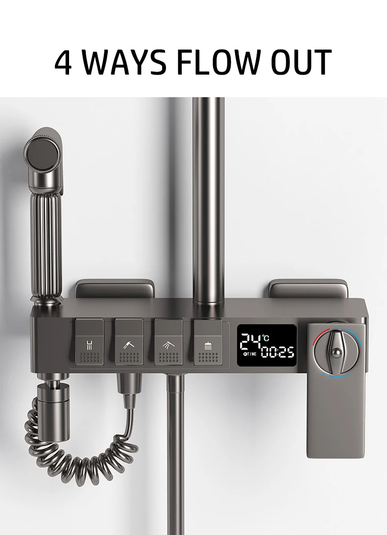 Description Picture 4 of itemLED Digital Rain Shower Faucet Bathroom Hot Cold Thermostatic Mixer Shower System Bathtub Wall Mount SPA Rainfall Piano Faucets