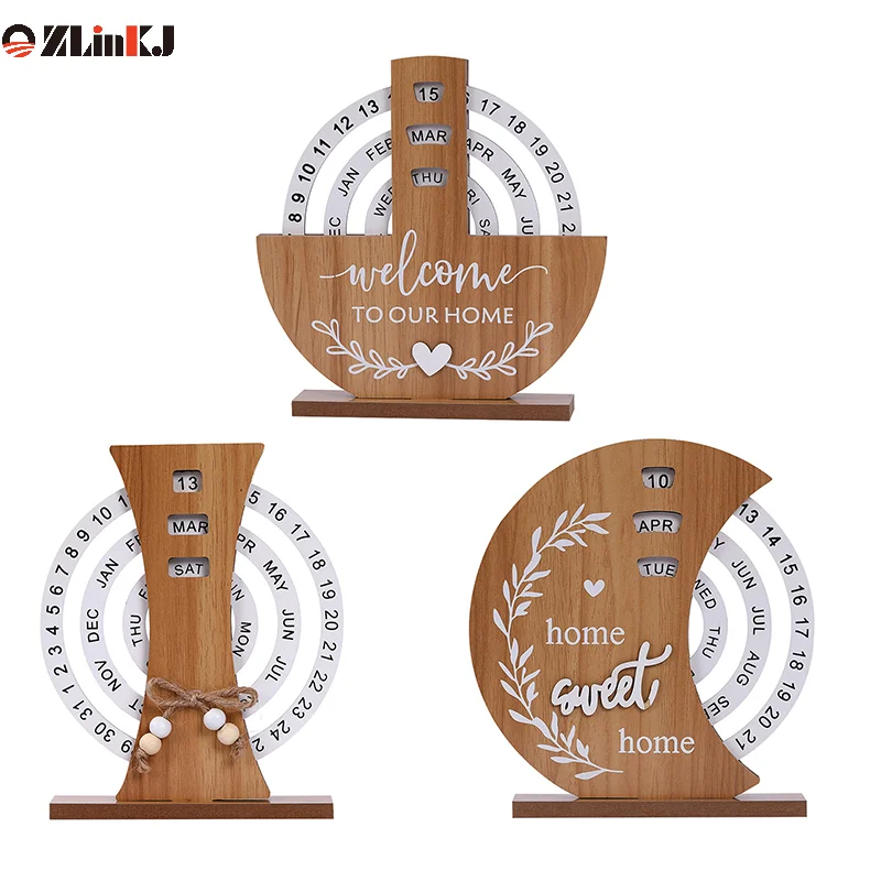 Creative Wooden Calendar Perpetual Calendar Rustic Manual Rotating Perpetual For Classroom Home Decoration