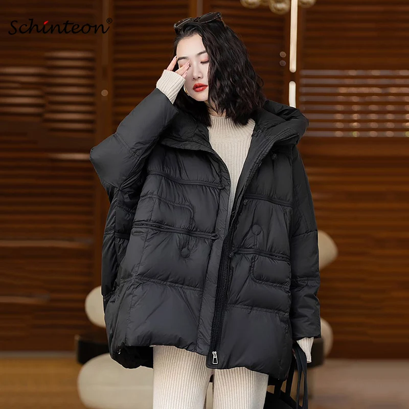 Veste en duvet de canard blanc avec capuche pour femme, vêtements d'extérieur décontractés, manteau vintage, surdimensionné, chaud, automne, hiver, nouveau, 2024