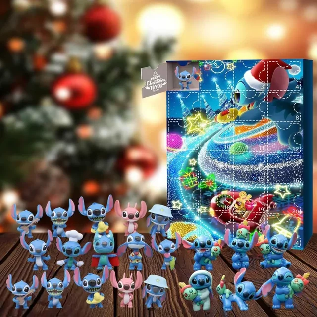 Cadeaux de Noël 2024 Calendrier de l'Avent Lilo Stitch 2024 Coffret cadeau  Figurine Noël Surprise Devinez Boîtes Stitch Noël Compte à rebours de  l'Avent Jouet