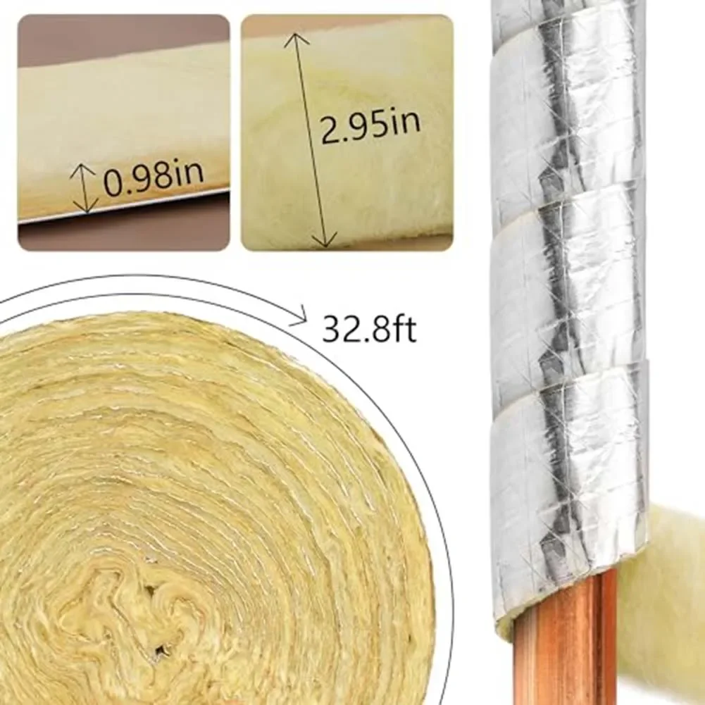 10M Foiled Back Fiberglass Pipe Insulation Wrap Foam Wrap Tape Ceramic Water Pipe Insulation Outdoor Indoor pipe insulation sleeve