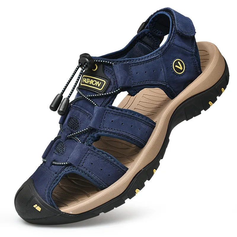 2026 Neue Herren-Sandalen Handgefertigt mit Dicker Gummisohle Atmungsaktiv Lässige Slip-On Strandschuhe Leder Verbesserte Version