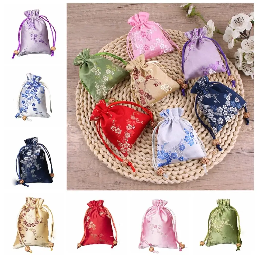 

Satin Storage Bag Retro Embroidered Flower Jewelry Packaging Bag Candy Bag Tie Drawstring Gift Bag Party