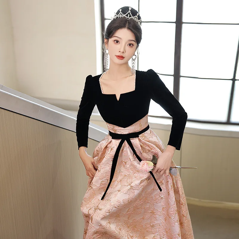 

Harajpee Evening Dress Women Banquet 2024 New Light Luxury Host French Dresses Luxury Annual Meeting Long Sleeved Vestido