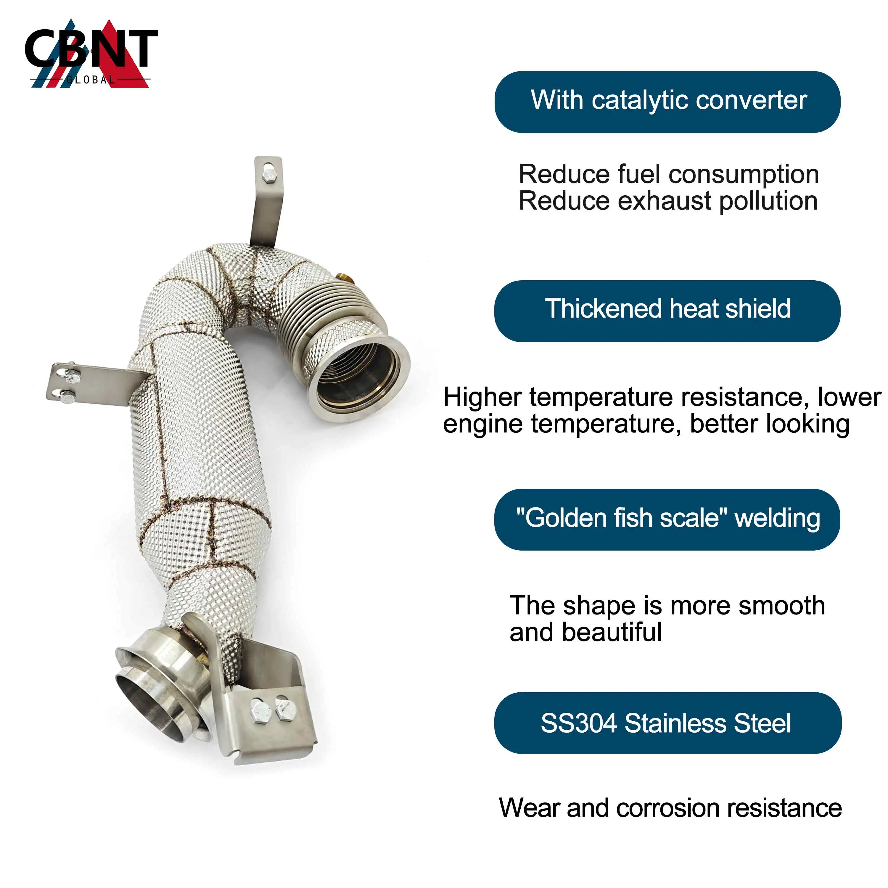 CBNT Exhaust Pipe Free Flow Downpipe for Mercedes Benz AMG GT50 GT53 E53 CLS53 GLE53 CLE53 3.0T SS304 Performance Exhaust Header