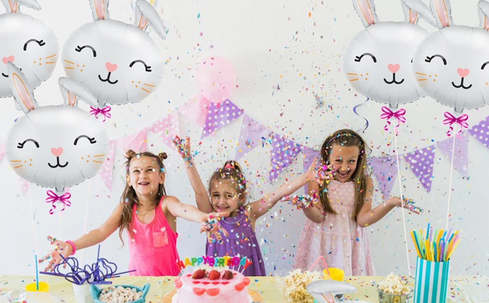 3/6 Stück Niedliche Hasenkopf-Luftballons Kaninchen-Mylar-Ballons für Kindergeburtstage Geschenk Babyparty-Dekorationen Oster-Party-Zubehör – Detail 2