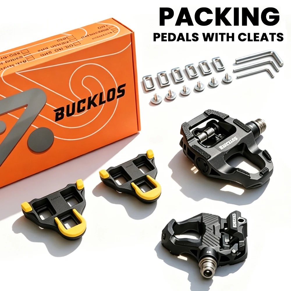 Pedali Bici BUCKLOS a Doppia Funzione, Pedali Piatti e Clipless per Ciclismo con Tacchette, Pedali per Biciclette SPD SL, Componenti in Carbonio - immagine 6