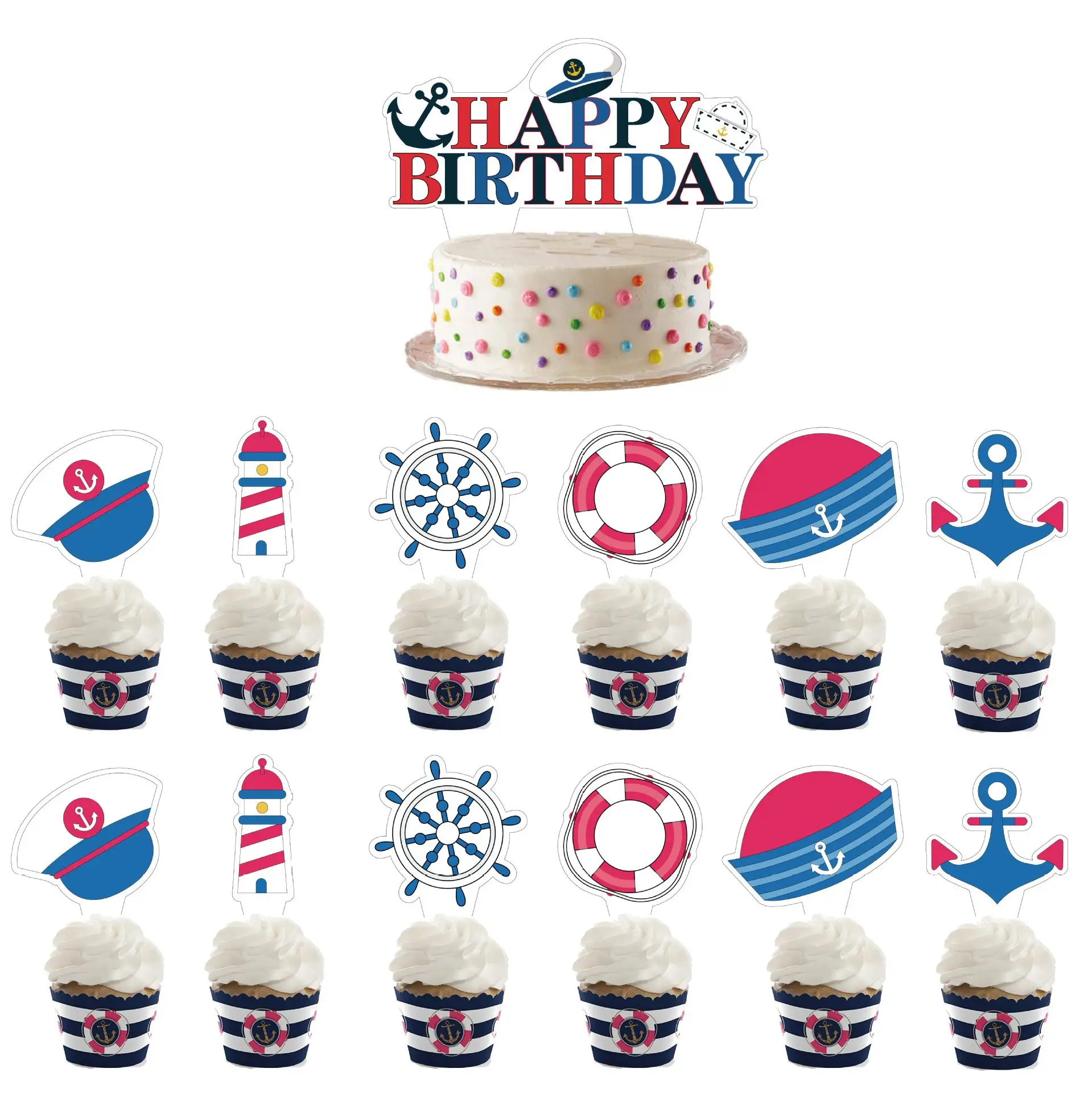 Cheereveal Nautical Navy Theme Birthday Party Decorations Boats Hoes  Balloons Banner Sailor Cake Toppers Birthday Decor Supplies