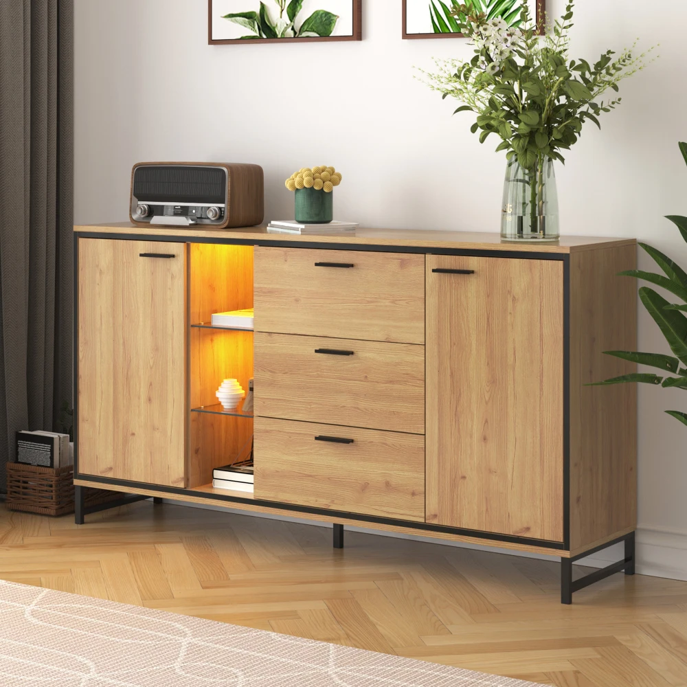 PINGGO Modern Wooden Side Cabinet with Three Drawers - Elegant Carved Storage Console - Stylish And Practical Home Furniture