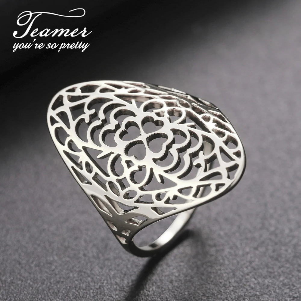 thumbnail image 2 of Flower Of Life Ring – Stainless Steel Filigree Ring With Clear Zircon, Vintage Style For Women 2 of 11