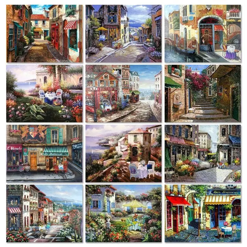 GATYZTORY Acrylic Painting By Numbers Town Store Scenery Coloring On Number On Canvas For Adults Diy Gift Picture Drawing Craft