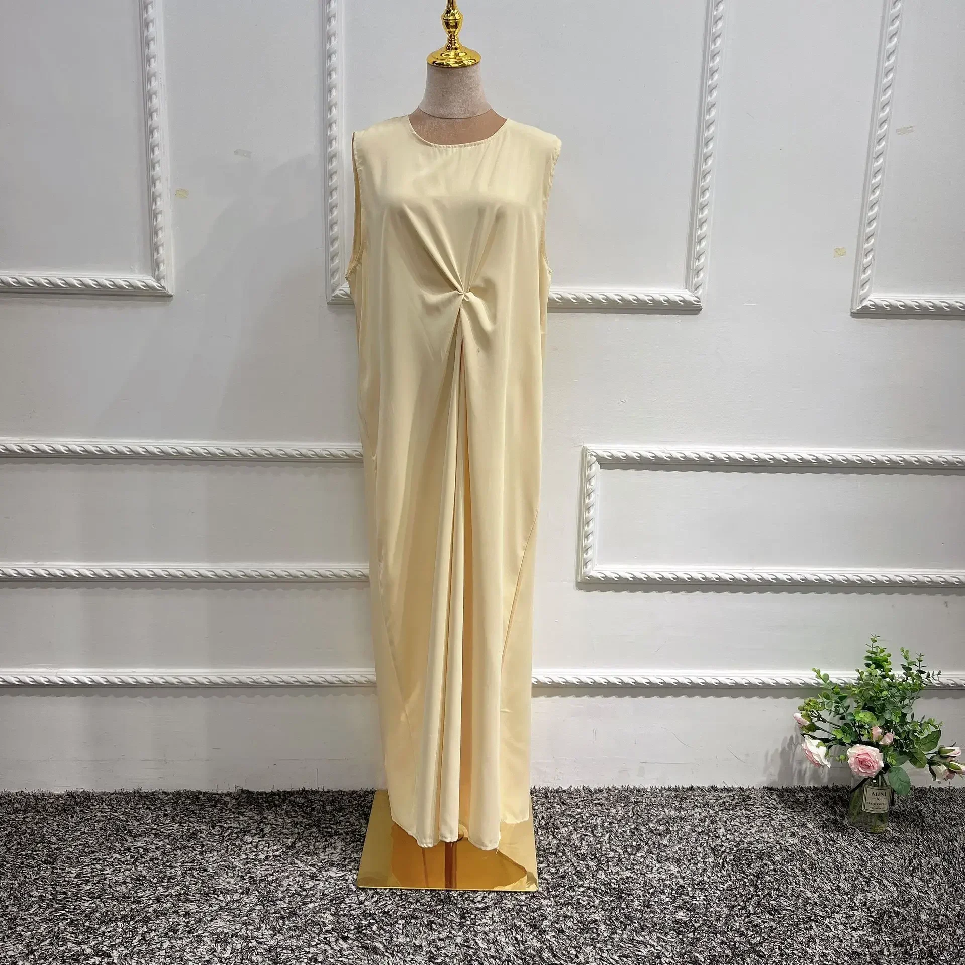 White Muslim Dress Under Abaya Islamic Clothes Inside Abayas Robe Solid Color Sleeveless Slip Inner Dresses Women Dubai Turkey