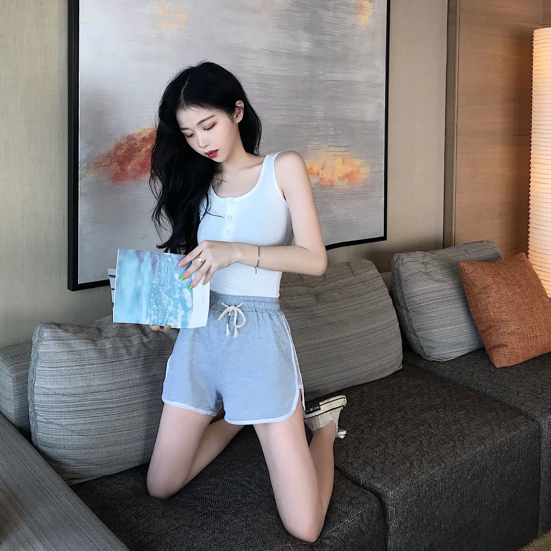 Sports shorts for womensummer running quick drying loose outer space high waistwide legs yogafitness sleepwearovers