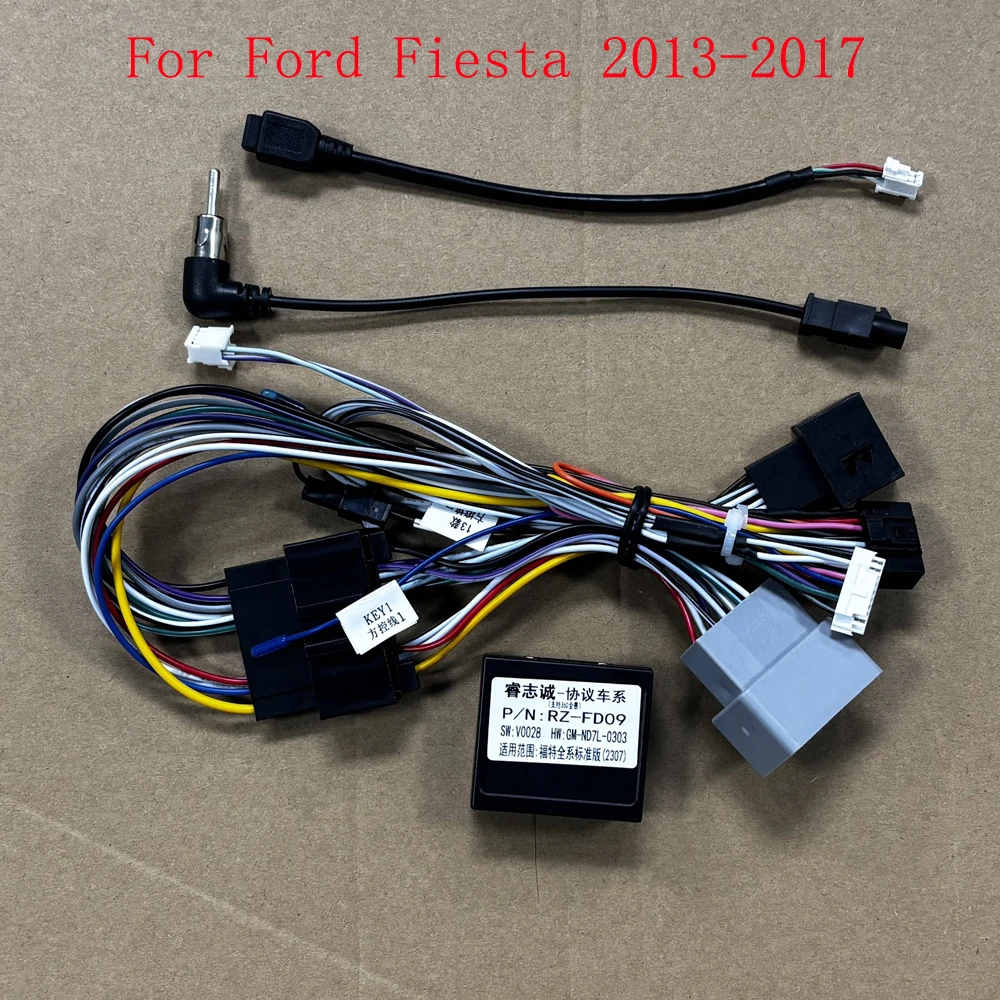 wqlsk Car Audio Radio DVD Android 16PIN Power Cable Adapter With Canbus Box For Ford Fiesta 2009-2014 Power Wiring Harness