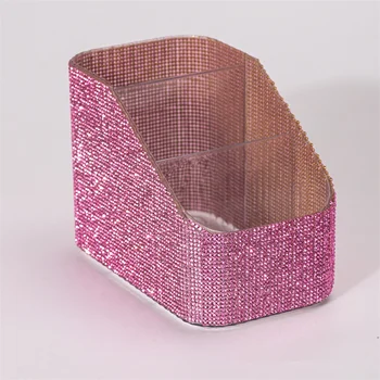 3-Grid Rhinestone Makeup Brush Storage Box