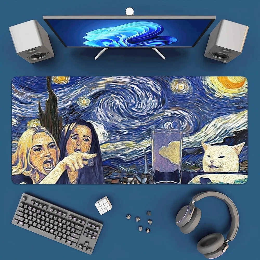 Funny Zoo Van Gogh The Starry Night Mousepad Office Large Mouse Mat Keyboard Mats Rubber PC Computer Game Big Anti-slip Mice Mat 2