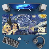Funny Zoo Van Gogh The Starry Night Mousepad Office Large Mouse Mat Keyboard Mats Rubber PC Computer Game Big Anti-slip Mice Mat 2