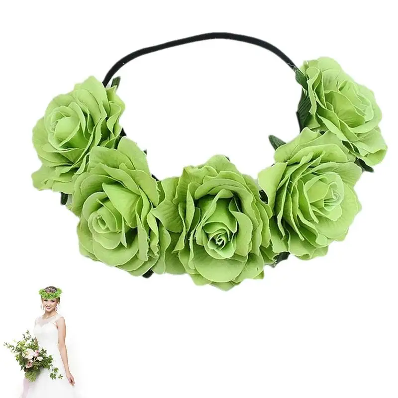 

Rose Crown Headband Simulation Rose Flower Garland Hair Wreath Floral Halo Headpiece Wedding Party Rosy Flower Headband