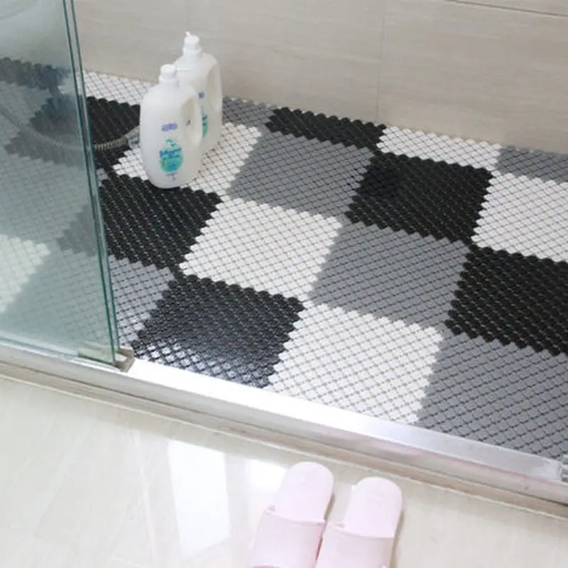 6pc Waterproof Bathroom Shower Mats Non-slip Plain Stitching Plaid DIY  Cuttable Roll Floor Hollow Splicing